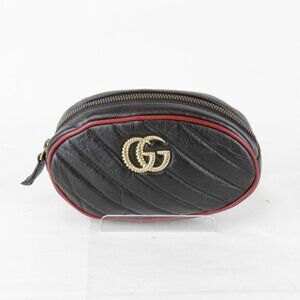 GUCCI Authentic Black Leather GG Marmont Fanny Pack